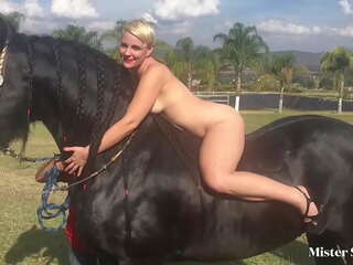 Nuogas blondinė ir horse&colon; ferma nuotrauka šaudyti į mexico