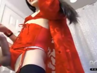 Red lingerie Femboy huge penis Online